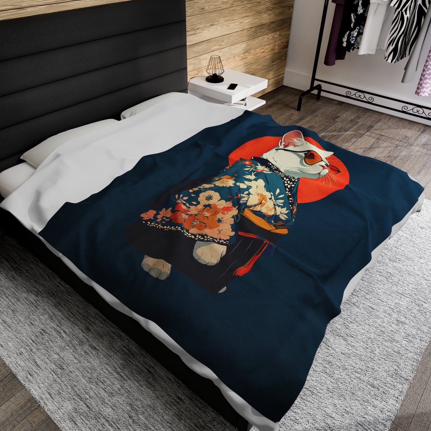 Kimono Kitty Velveteen Plush Blanket