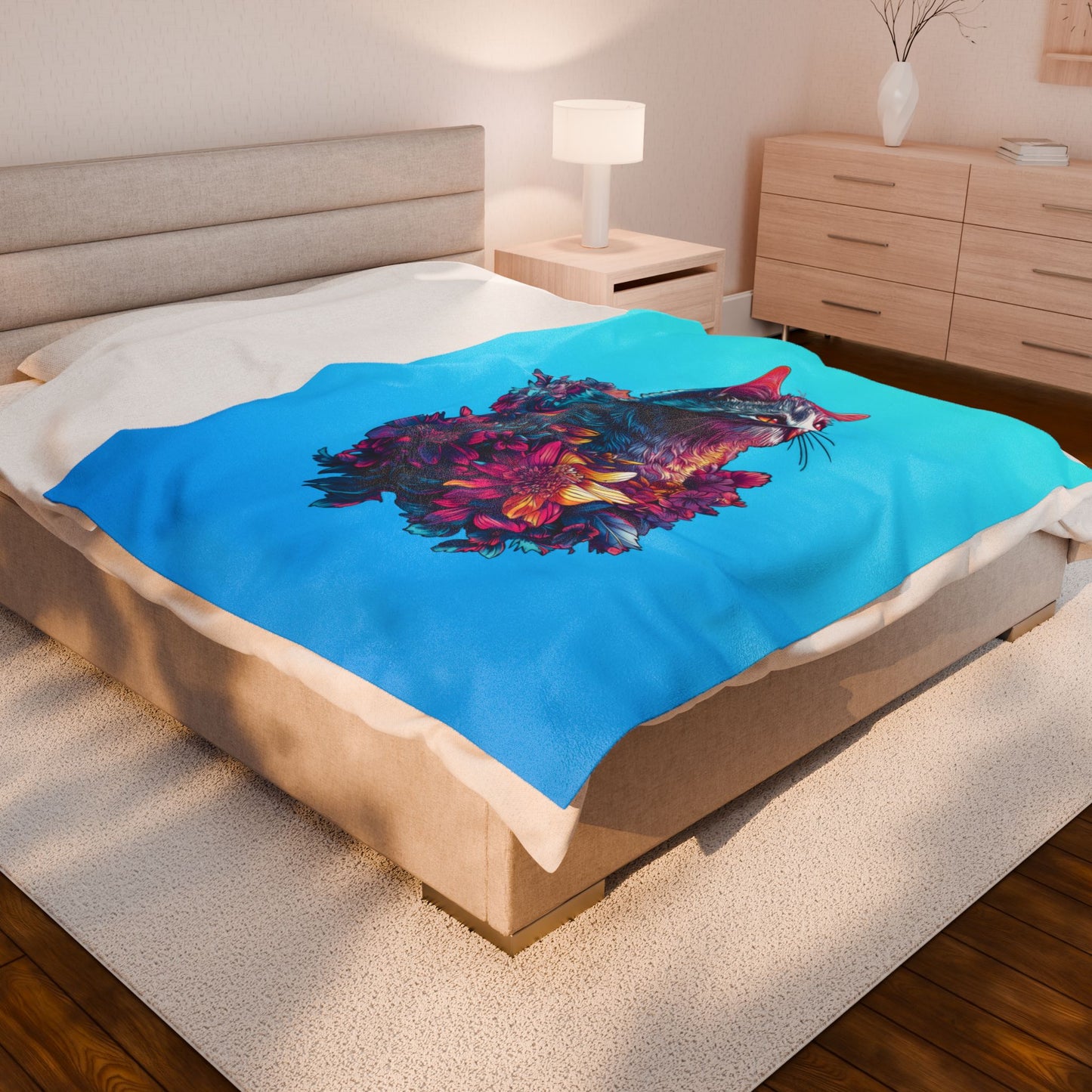 Floral Cat Velveteen Plush Blanket