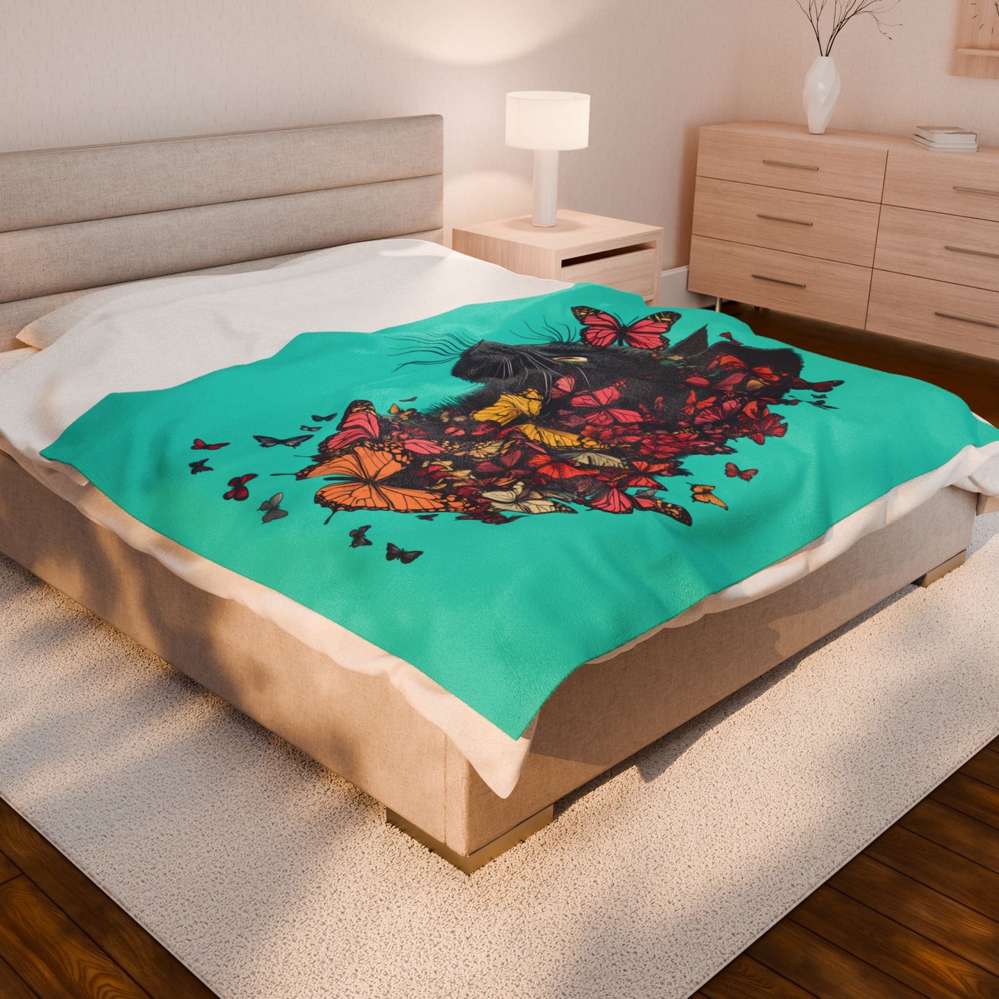 Butterfly Kitty Velveteen Plush Blanket