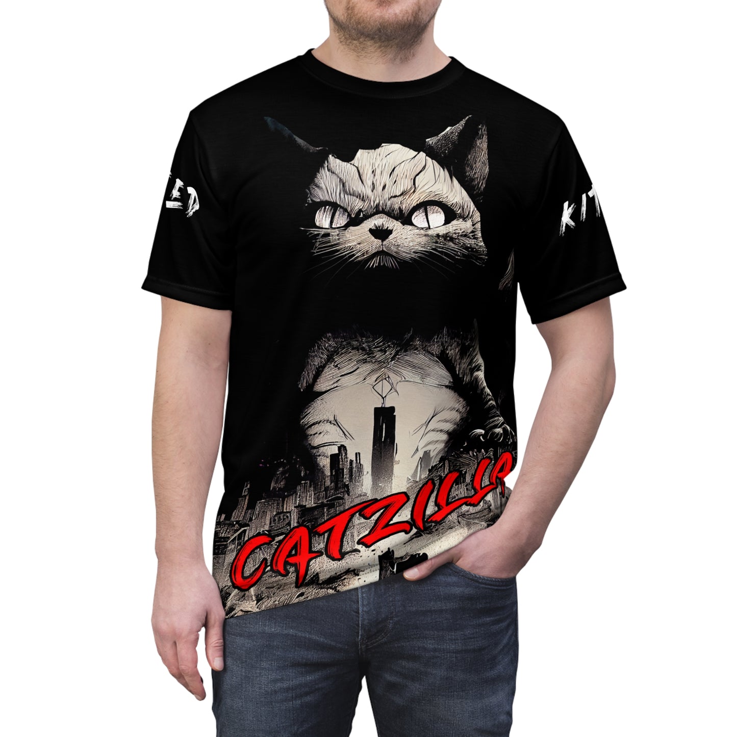 Unisex Catzilla All Over Artwork Tee