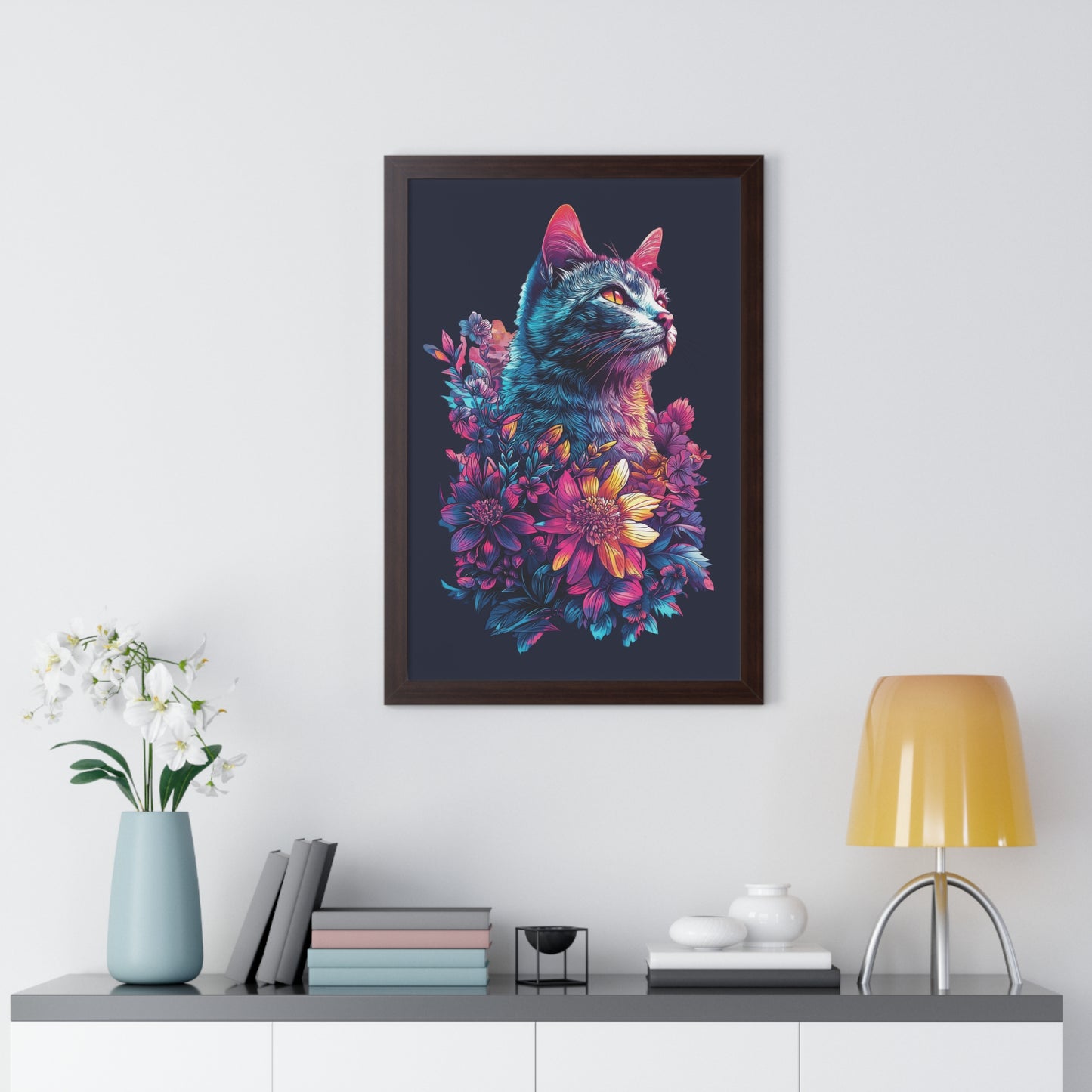 Floral Cat Framed Wall Art