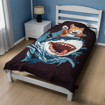 Shark Surfing Velveteen Plush Blanket