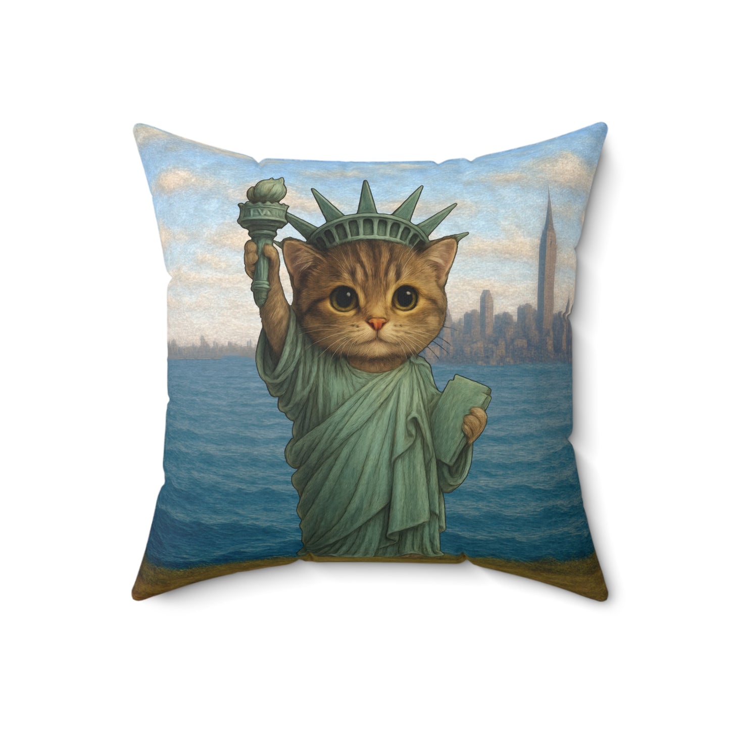 Statue of Meowberty Throw Pillow