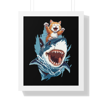 Shark Surfing Framed Wall Art