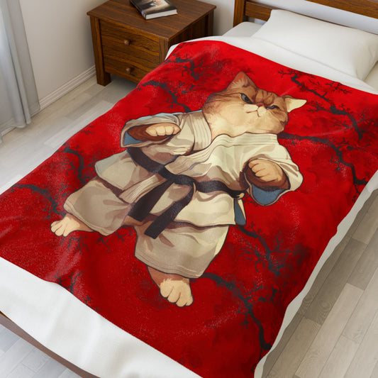 The Karate Kitty Velveteen Plush Blanket