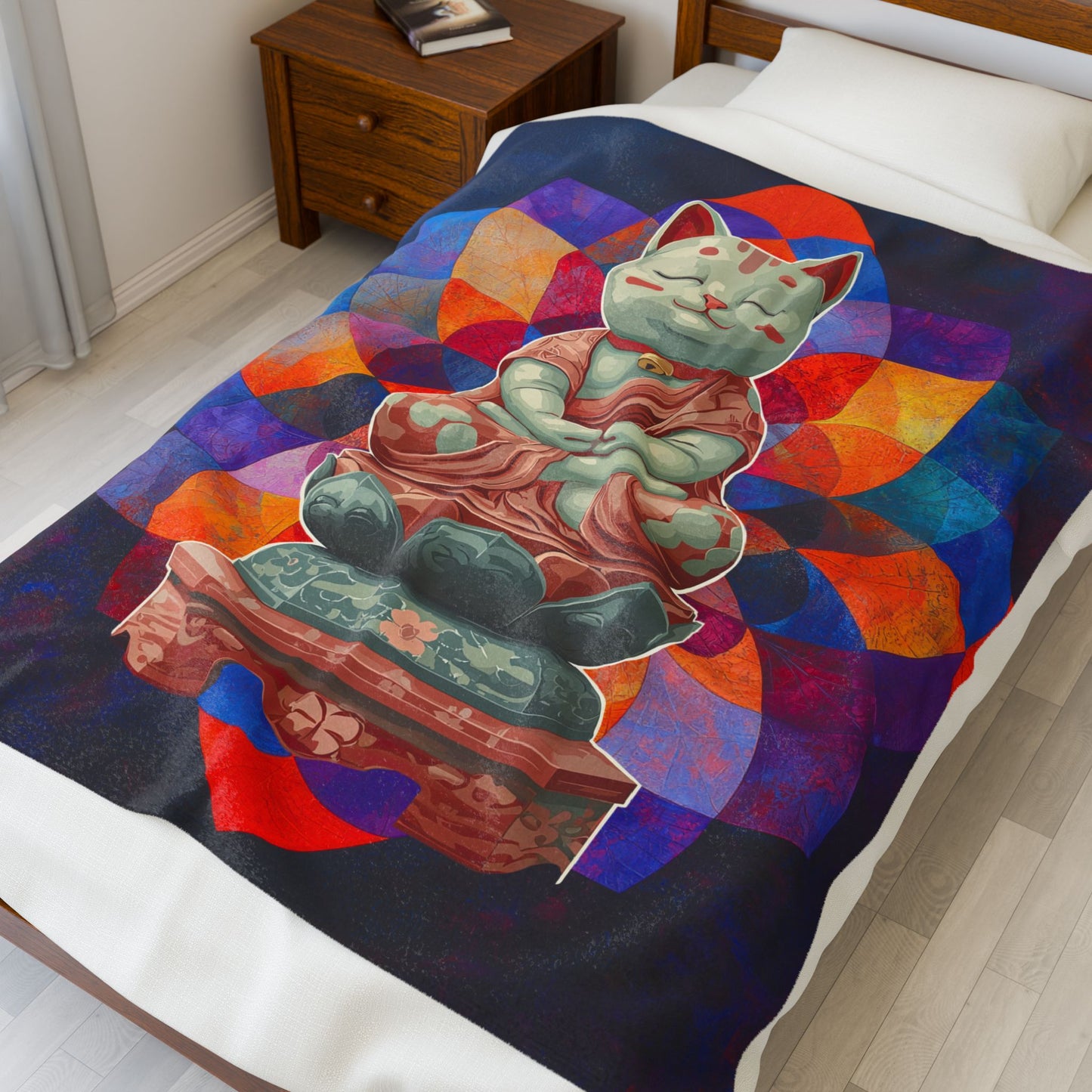 Buddha Kitty Velveteen Plush Blanket