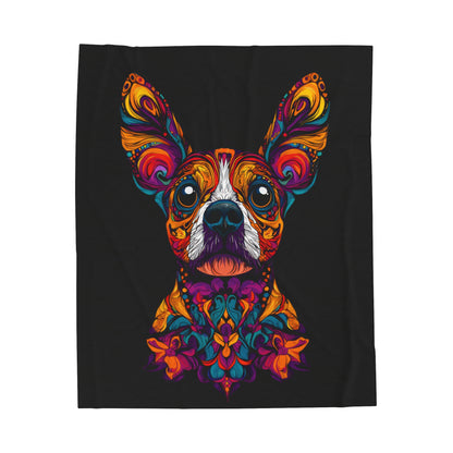 Dia De Muerte Frenchie Velveteen Plush Blanket