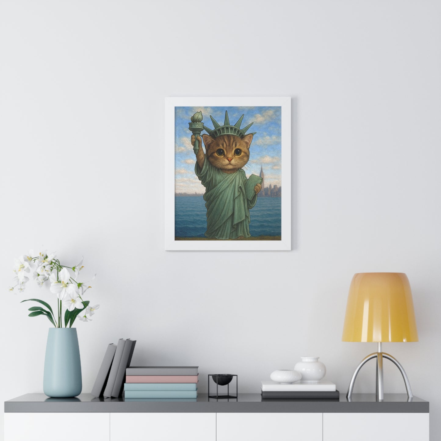 Statue of Meowberty Framed Wall Art