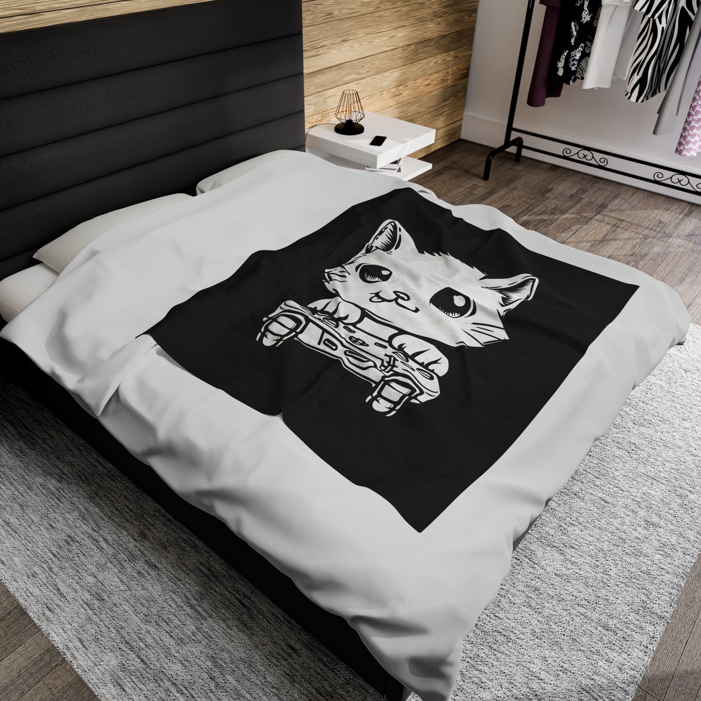 Gamer Kitty Velveteen Plush Blanket