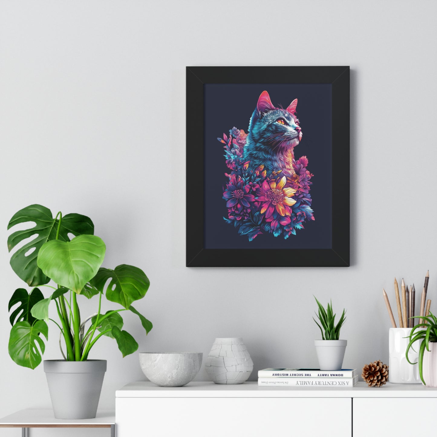 Floral Cat Framed Wall Art