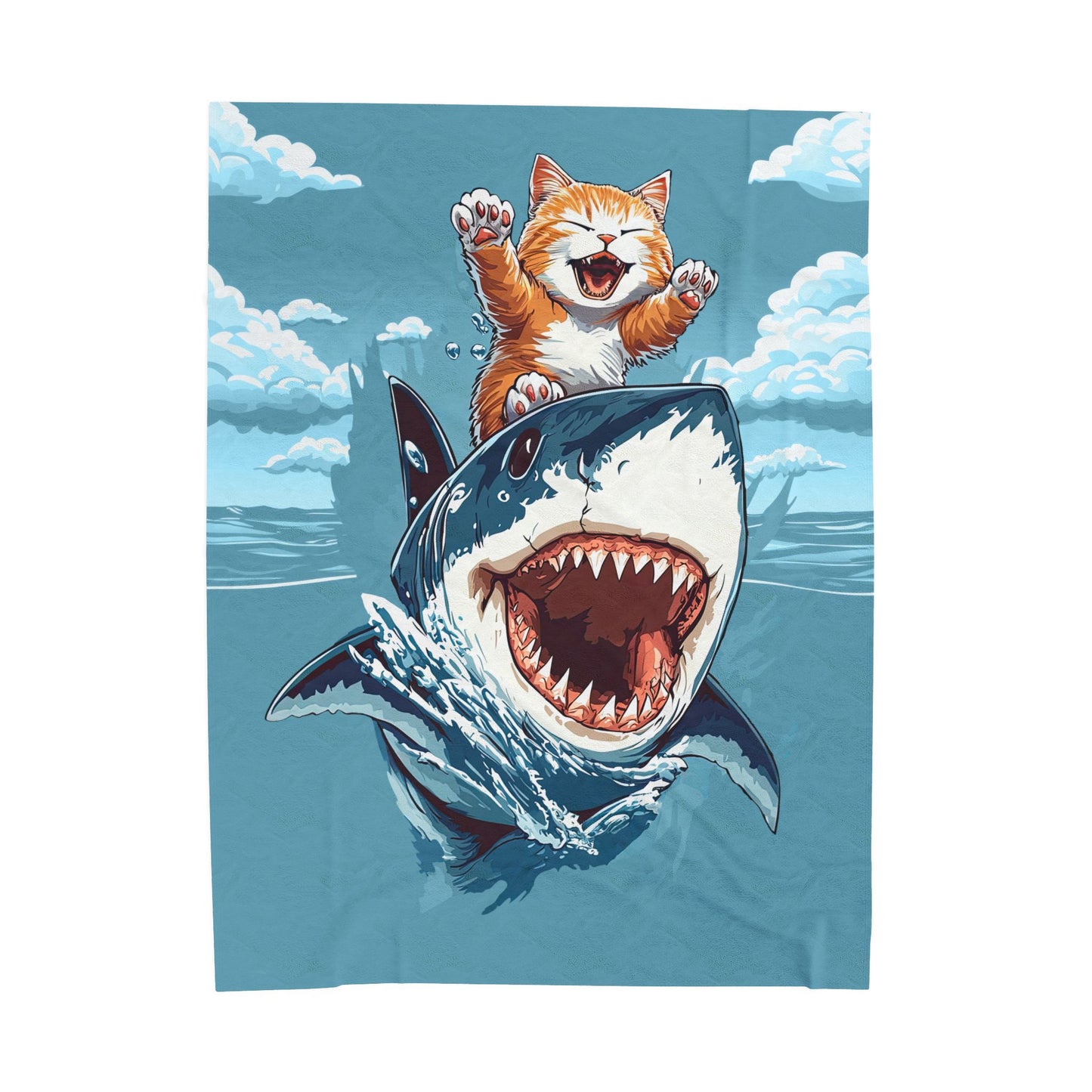 Shark Surfing Velveteen Plush Blanket