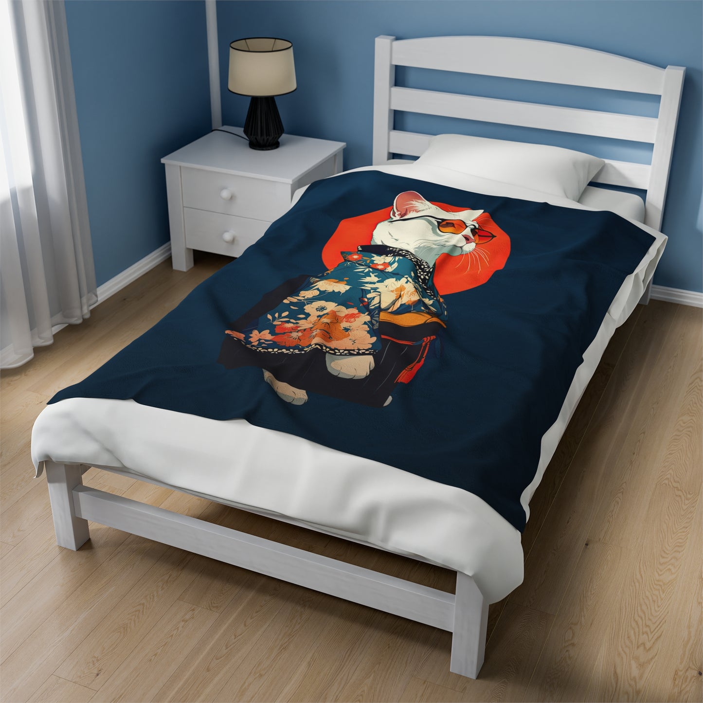 Kimono Kitty Velveteen Plush Blanket