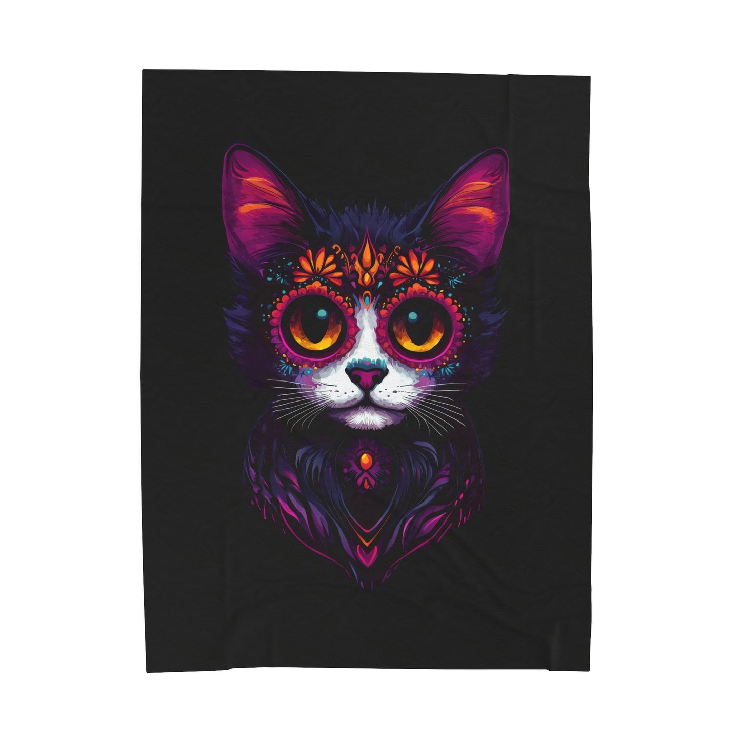 Dia De Muerte Gatito Velveteen Plush Blanket