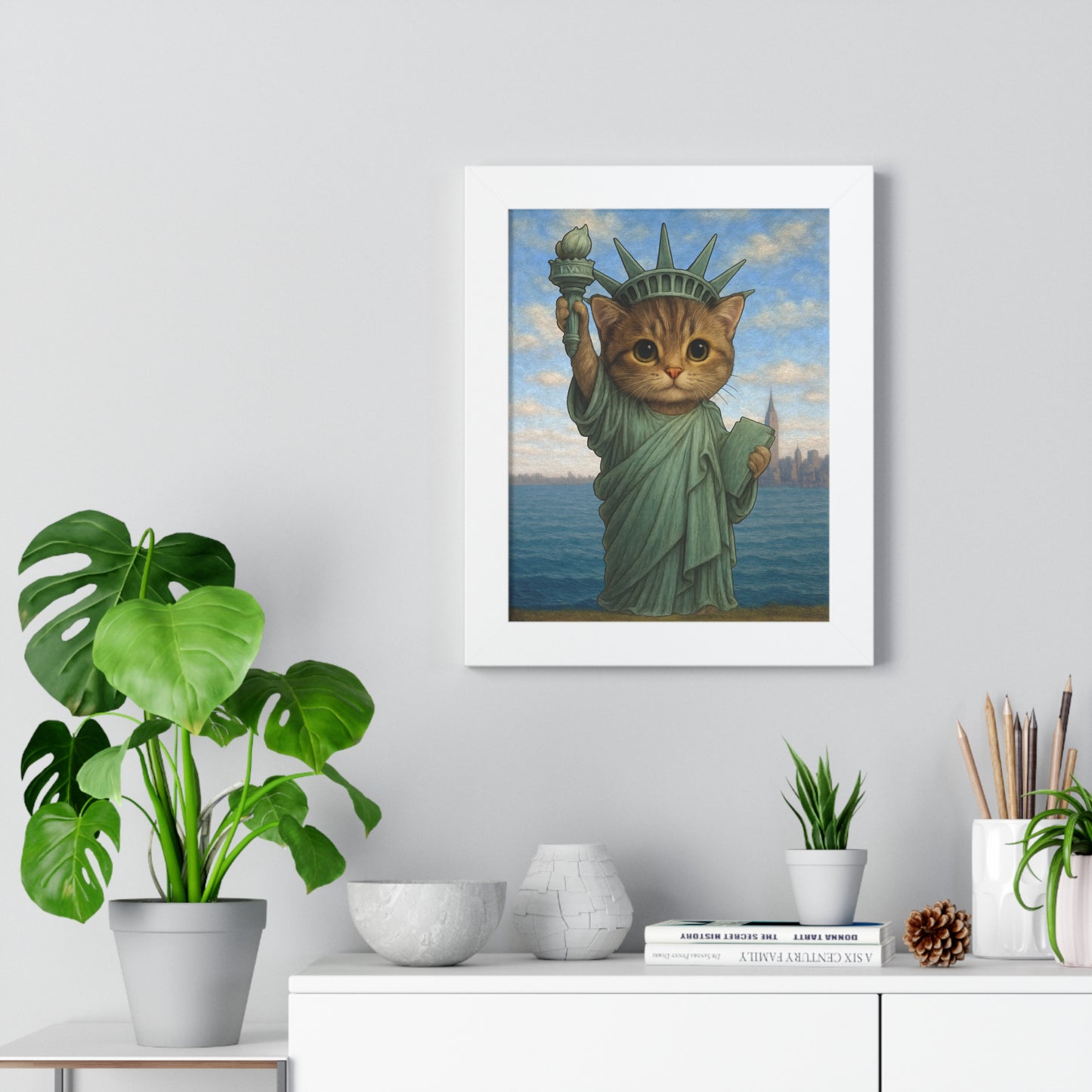 Statue of Meowberty Framed Wall Art