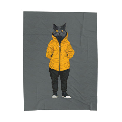 Yellow Jacket Cat Velveteen Plush Blanket