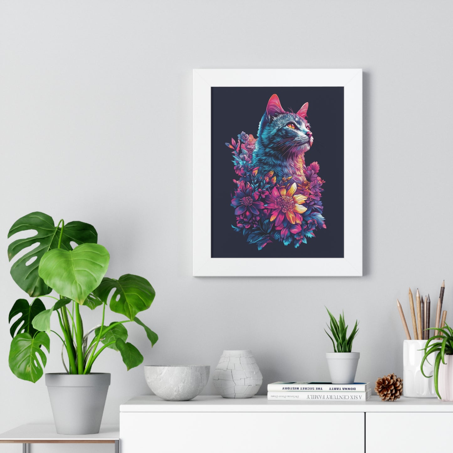 Floral Cat Framed Wall Art