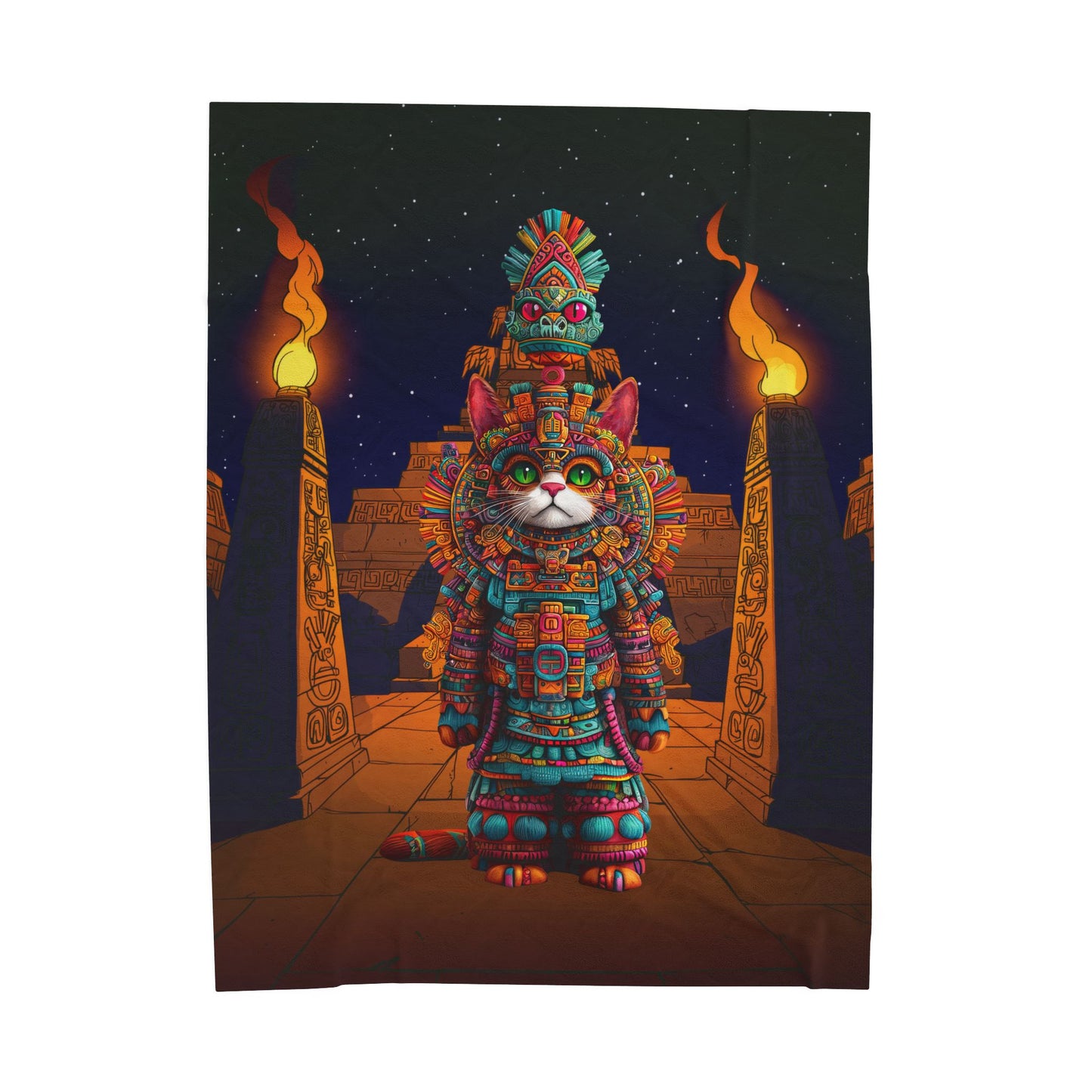 Azteca Gatito Velveteen Plush Blanket