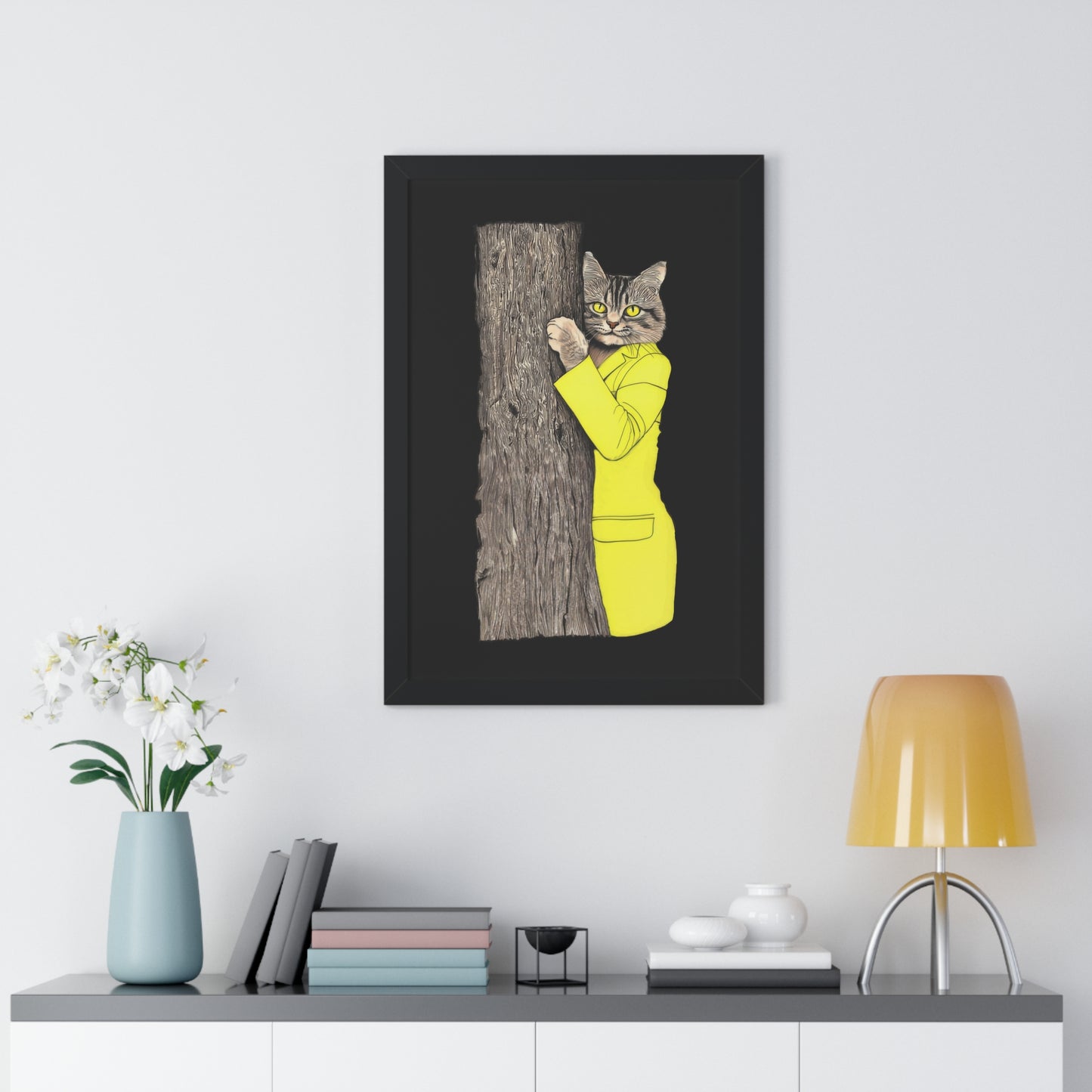 Yellow Jacket Cat Framed Wall Art