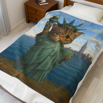 Statue of Meowberty Velveteen Plush Blanket