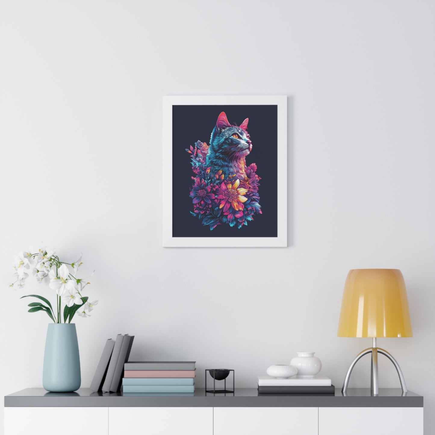 Floral Cat Framed Wall Art