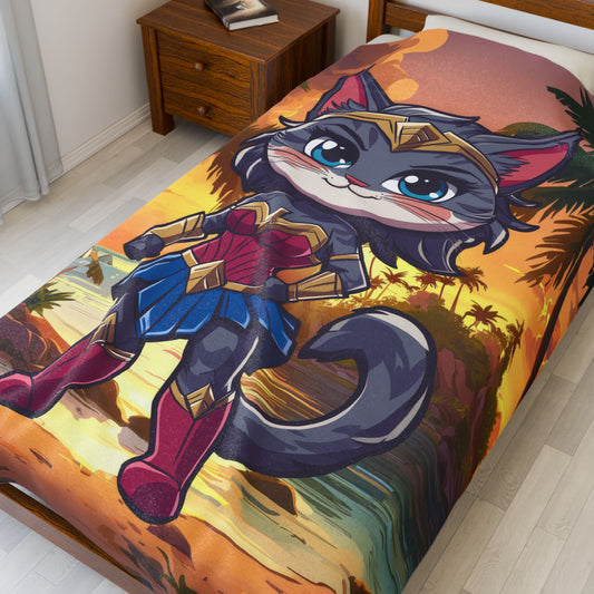 Wonder Kitty Velveteen Plush Blanket
