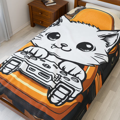 Gamer Kitty Velveteen Plush Blanket