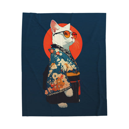 Kimono Kitty Velveteen Plush Blanket