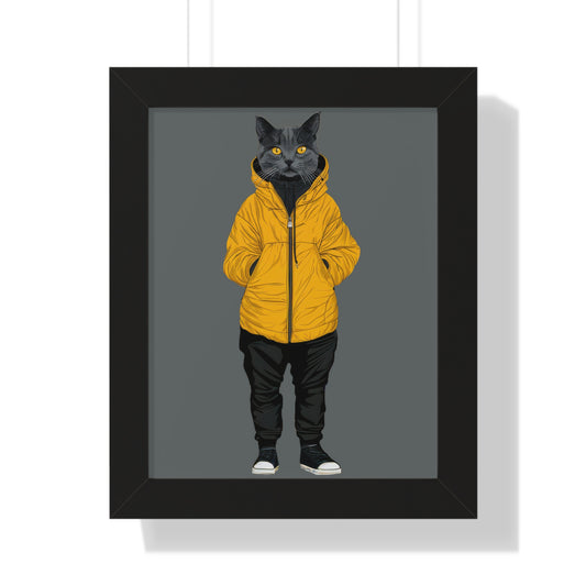 Yellow Jacket Cat Framed Wall Art