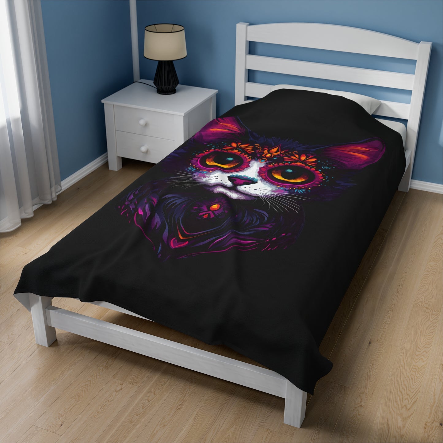 Dia De Muerte Gatito Velveteen Plush Blanket