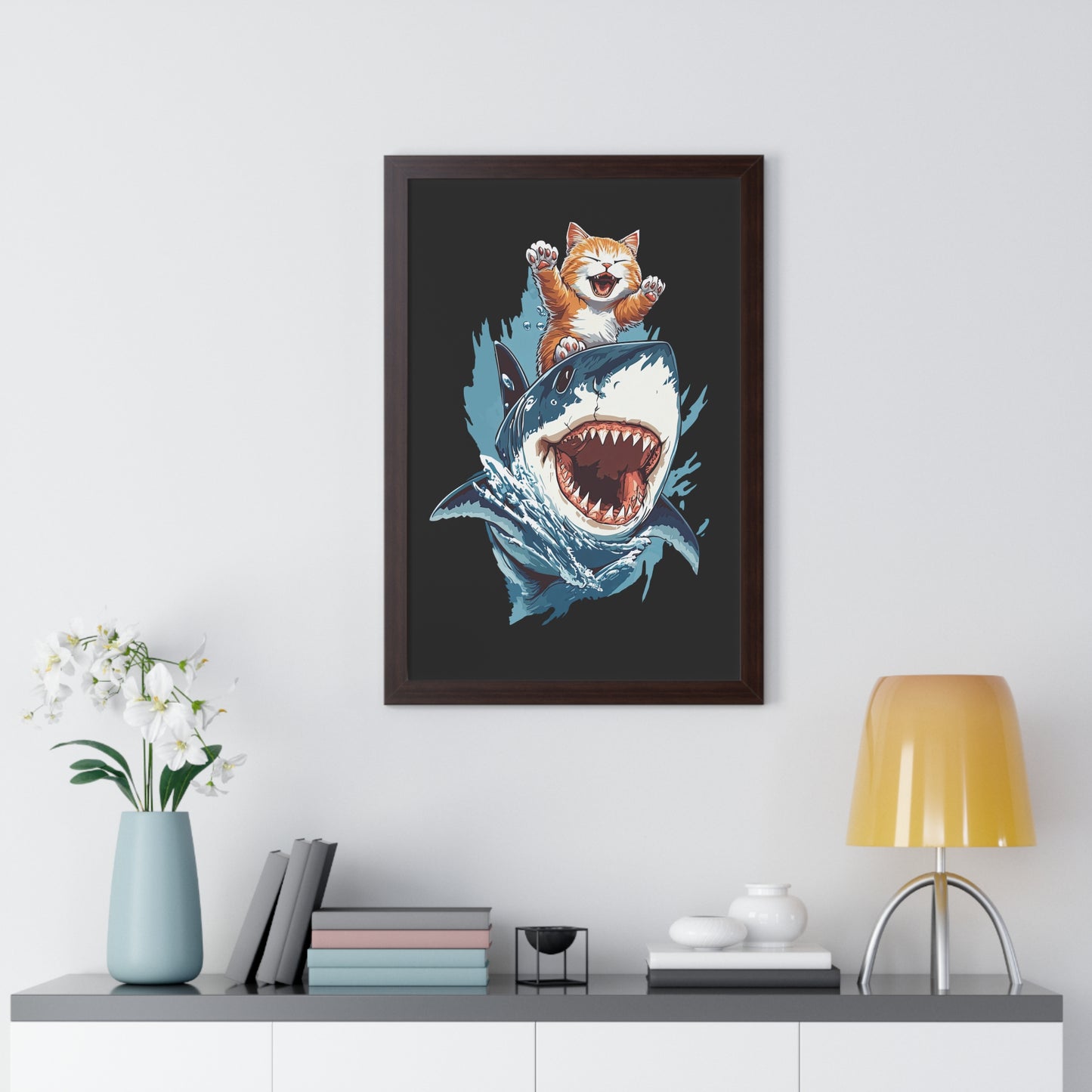 Shark Surfing Framed Wall Art