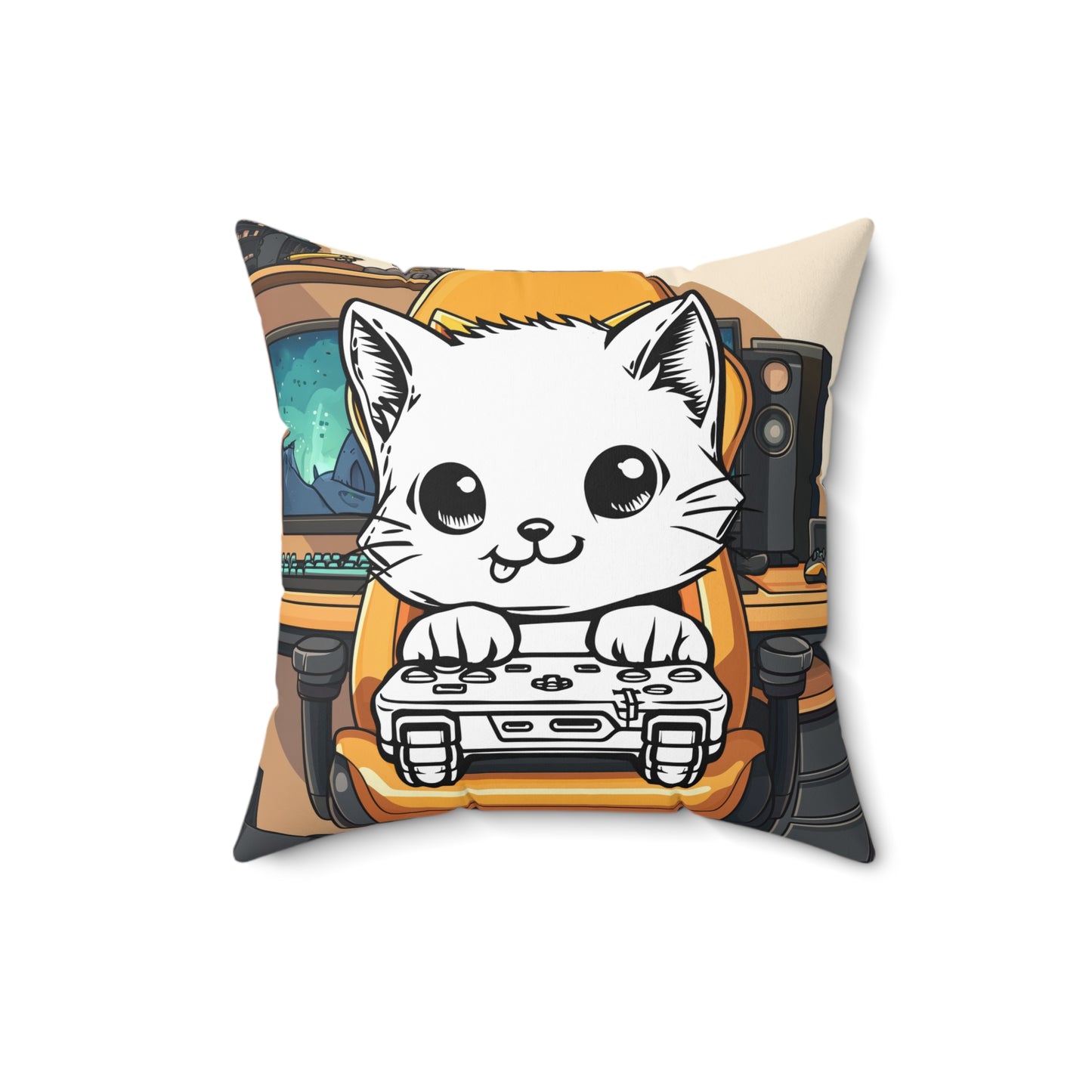Gamer Kitty Throw Pillow