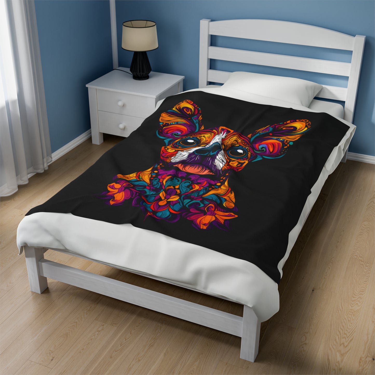 Dia De Muerte Frenchie Velveteen Plush Blanket