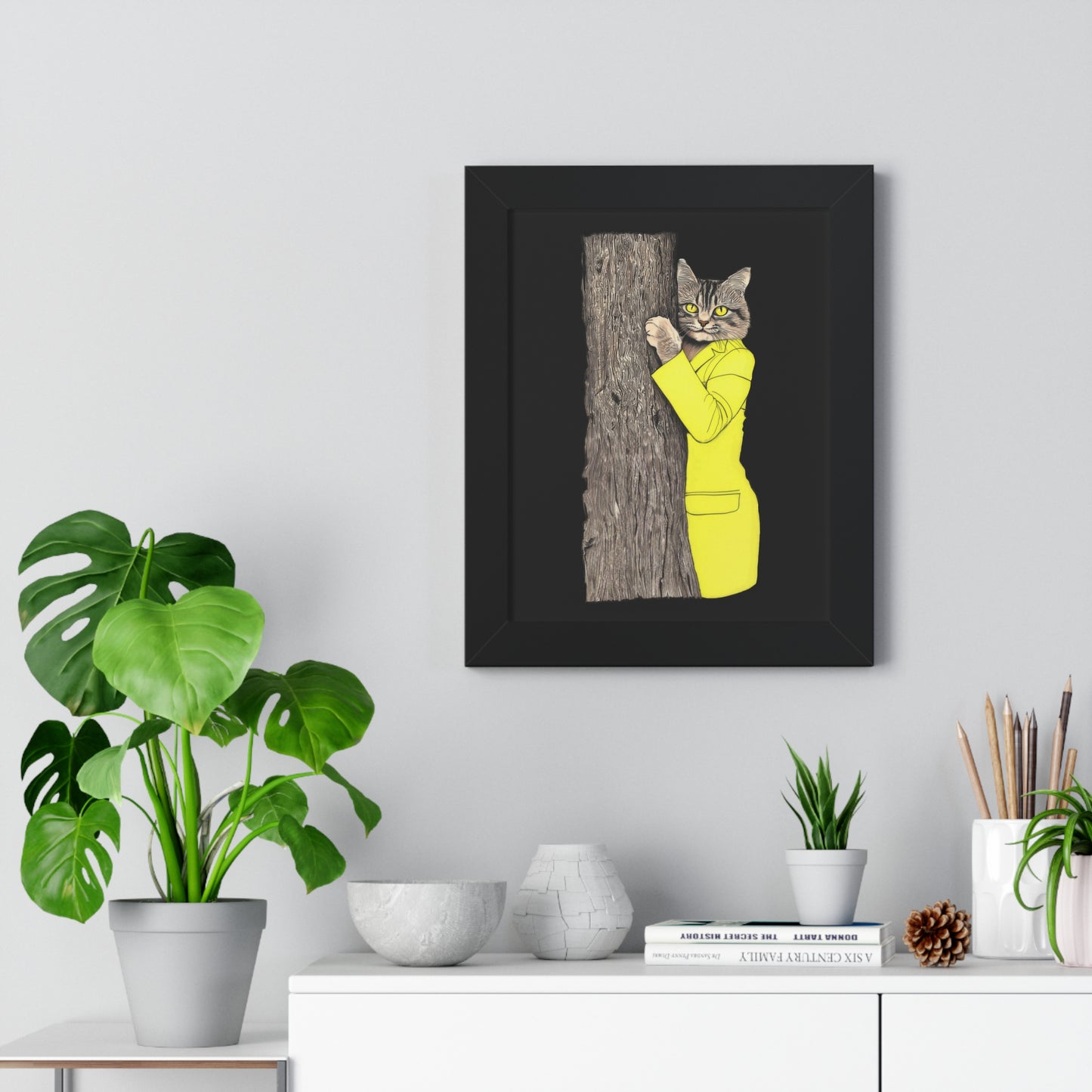 Yellow Jacket Cat Framed Wall Art