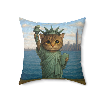 Statue of Meowberty Throw Pillow