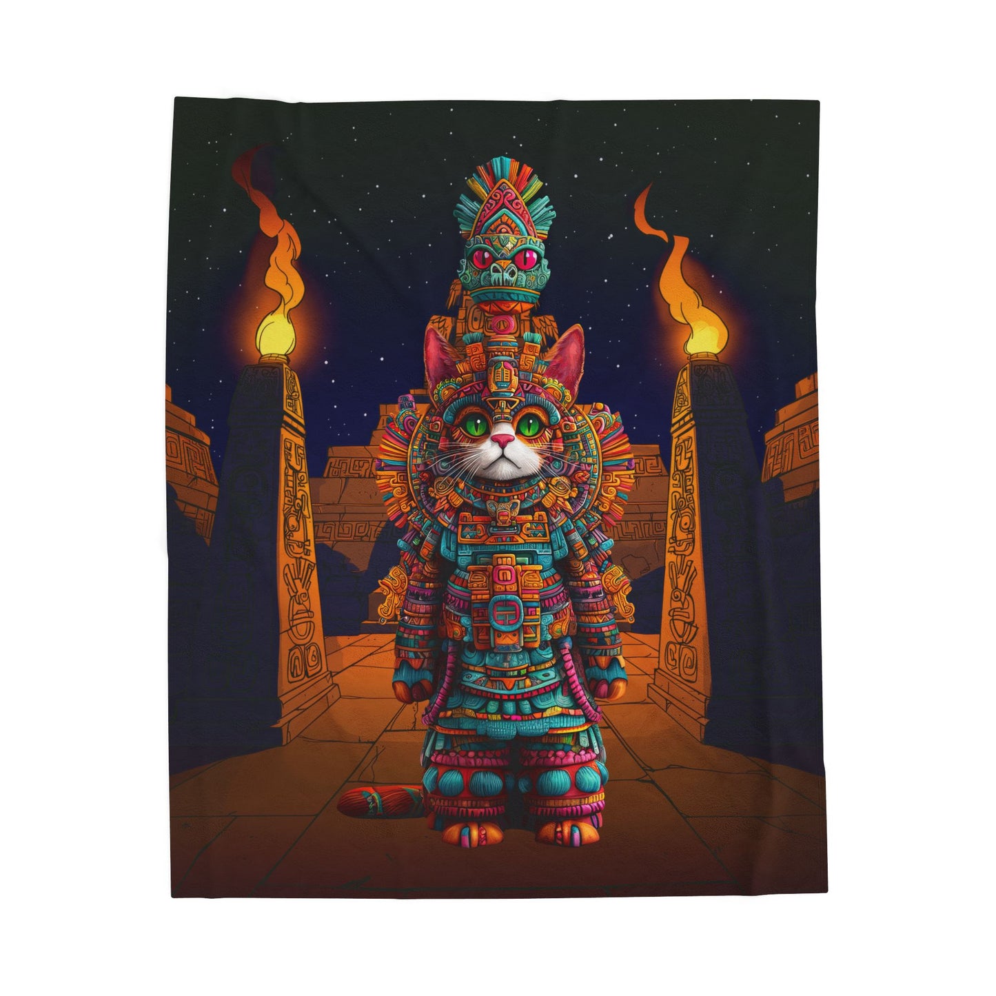 Azteca Gatito Velveteen Plush Blanket
