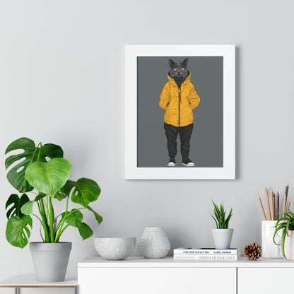 Yellow Jacket Cat Framed Wall Art