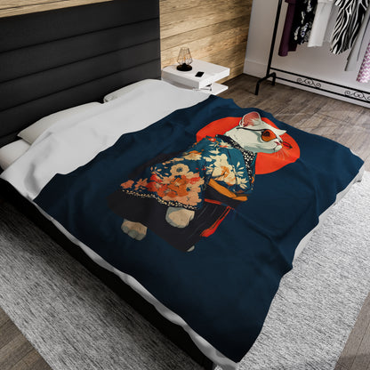 Kimono Kitty Velveteen Plush Blanket