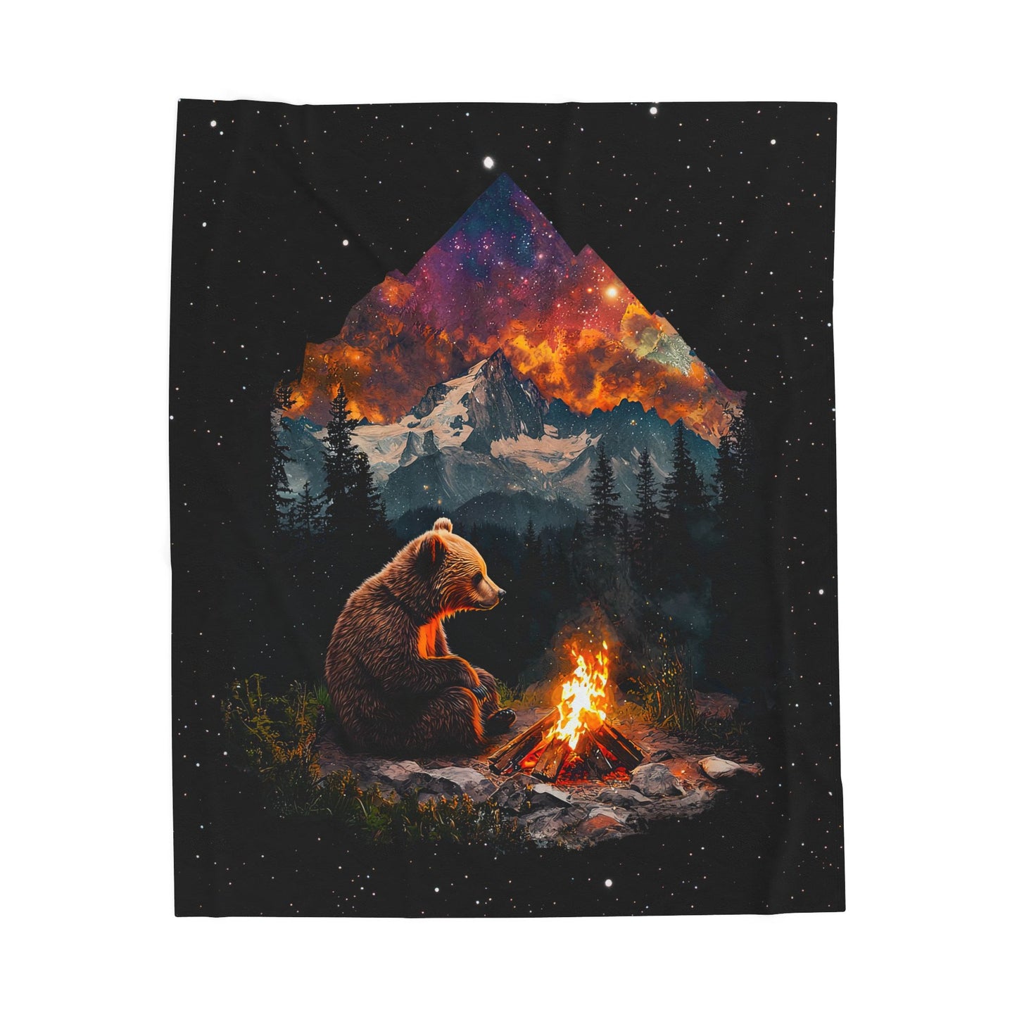 Camping Bear Velveteen Plush Blanket