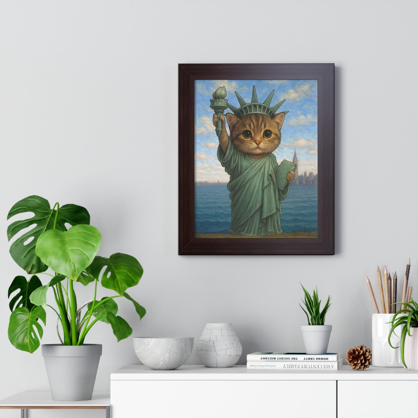 Statue of Meowberty Framed Wall Art