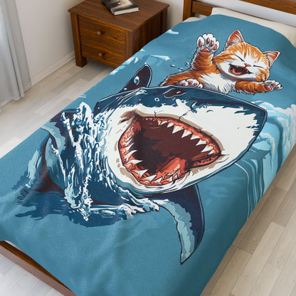 Shark Surfing Velveteen Plush Blanket