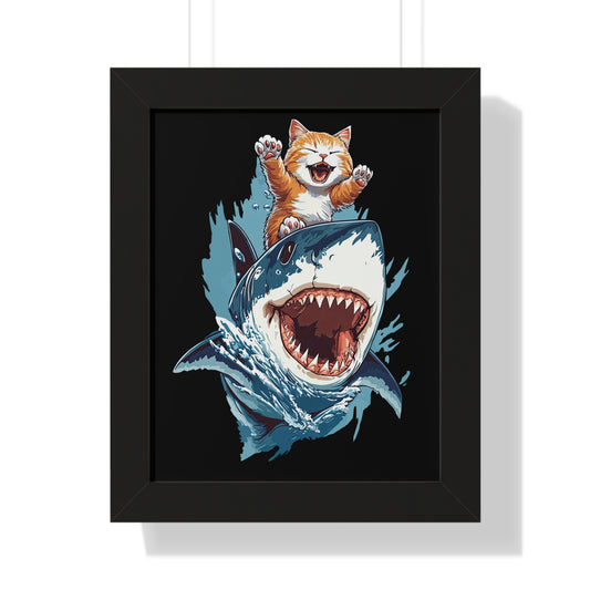 Shark Surfing Framed Wall Art