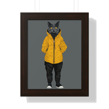 Yellow Jacket Cat Framed Wall Art