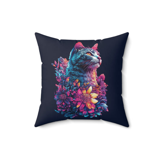 Floral Cat Throw Pillow