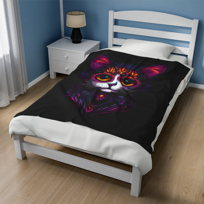 Dia De Muerte Gatito Velveteen Plush Blanket