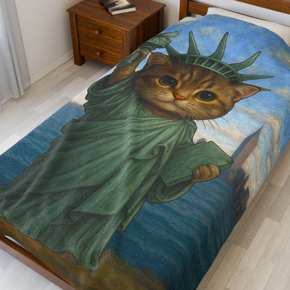 Statue of Meowberty Velveteen Plush Blanket