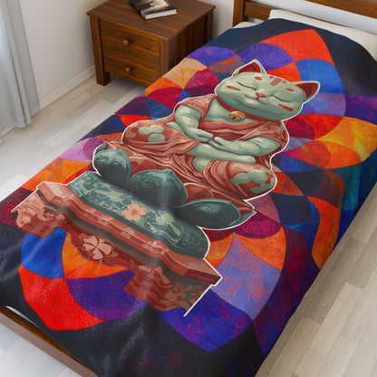 Buddha Kitty Velveteen Plush Blanket