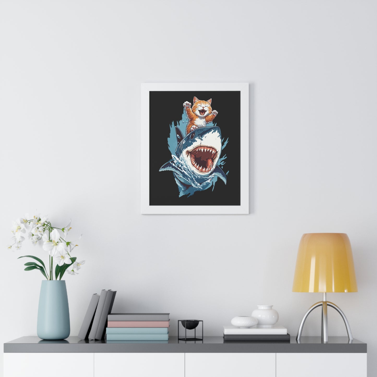 Shark Surfing Framed Wall Art