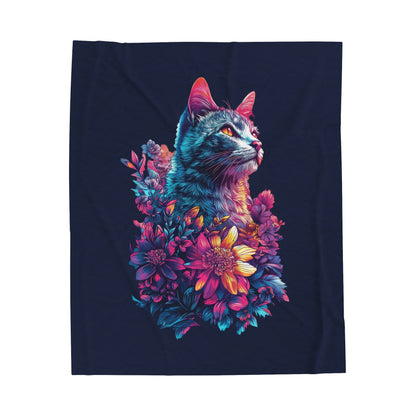 Floral Cat Velveteen Plush Blanket