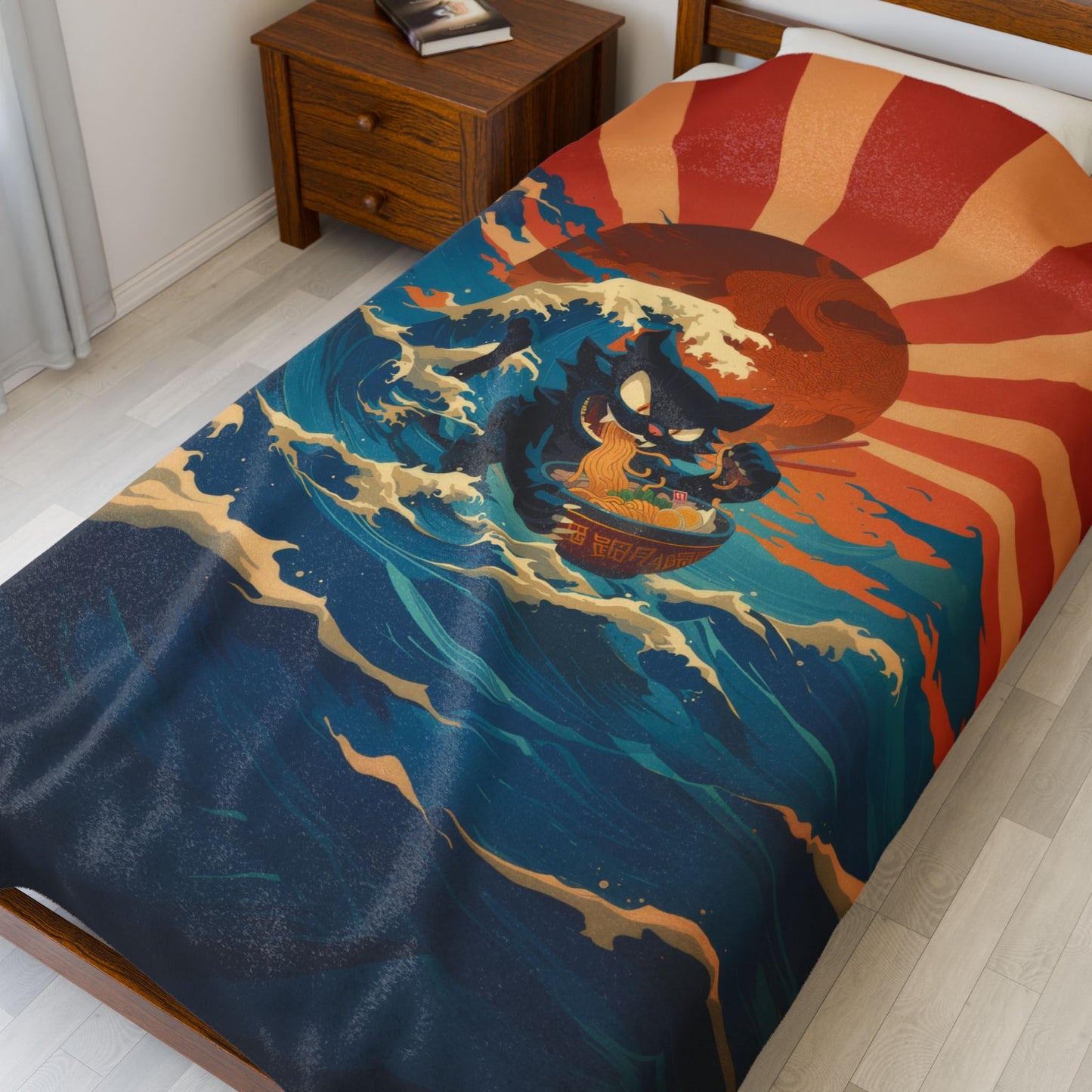 Ramen Kitty Velveteen Plush Blanket