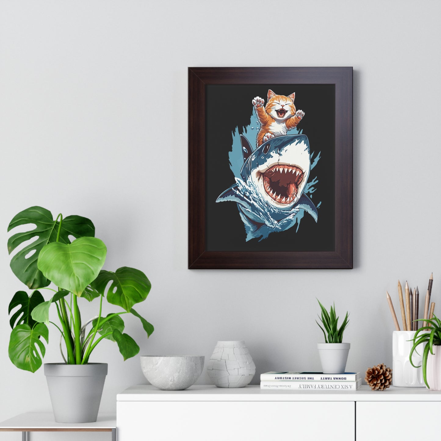 Shark Surfing Framed Wall Art